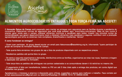 Alimentos agroecológicos entregues toda terça-feira na Ascefet!