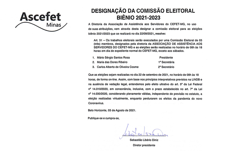 DESIGNAÇÃO DA COMISSÃO ELEITORAL BIÊNIO 2021 2023