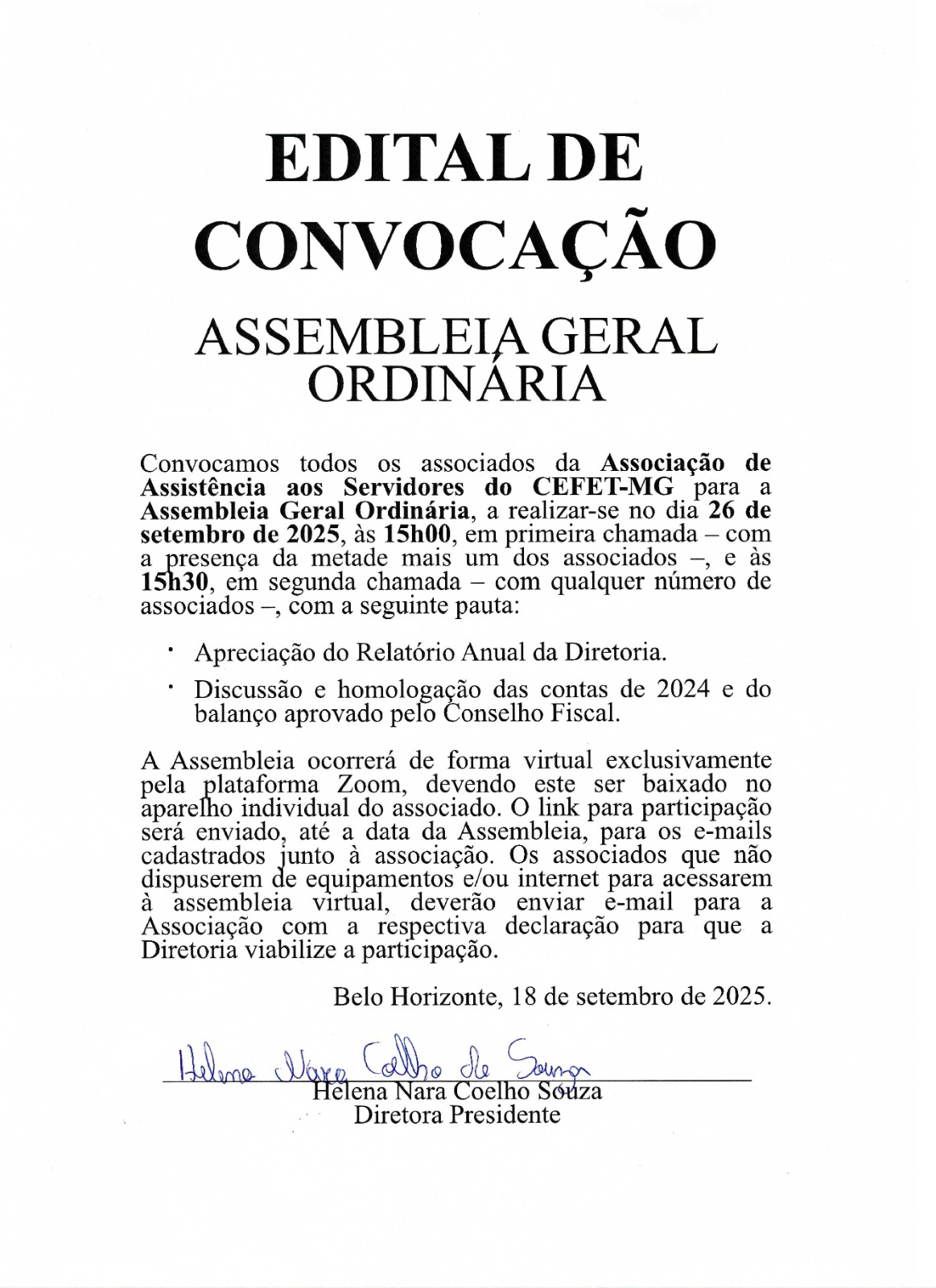 Edital de Convocação: Assembleia Geral Ordinária