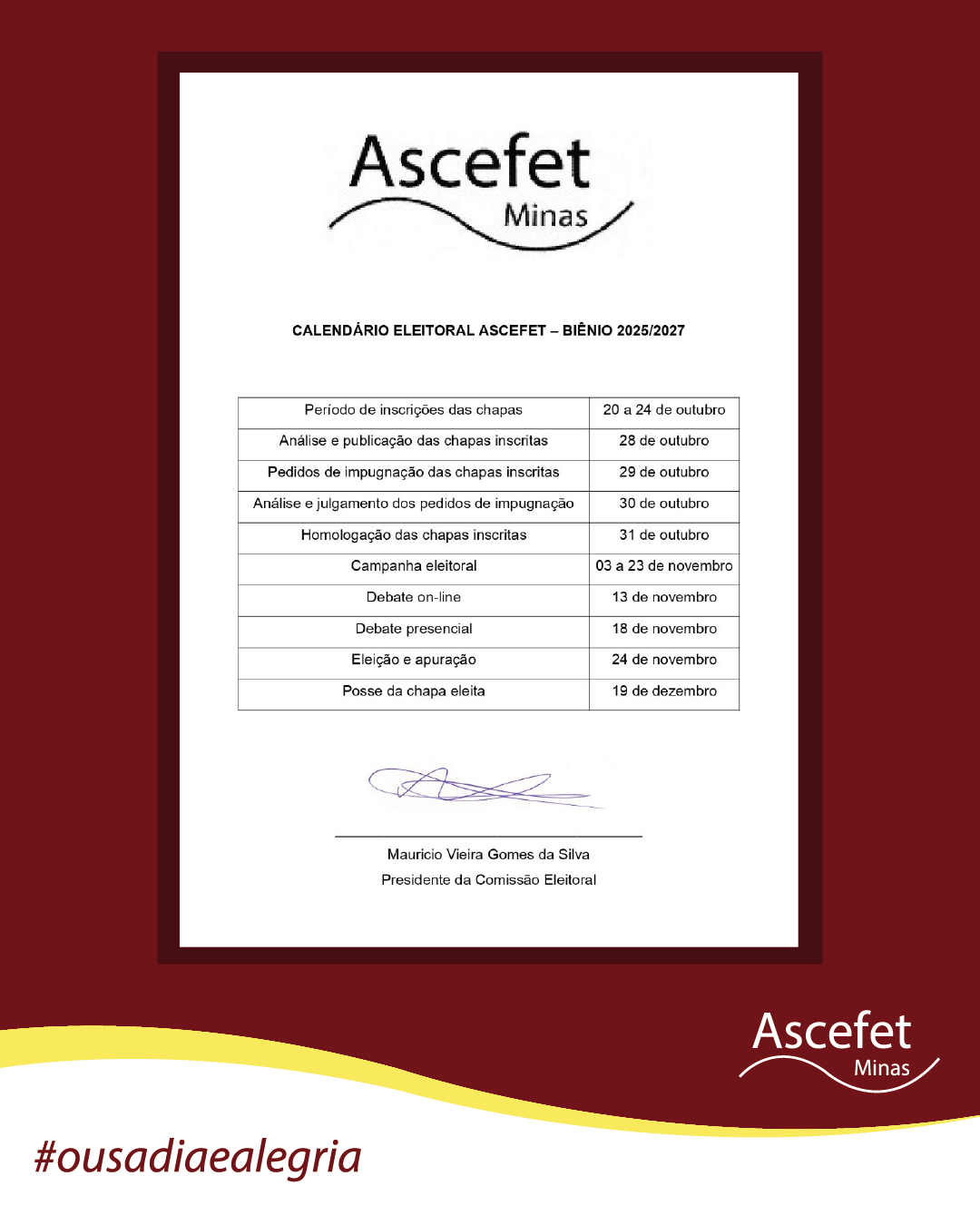 Calendário Eleitoral – Biênio 2025/2027